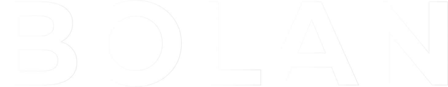 Weißes Logo mit dem Schriftzug BOLAN auf schwarzem Hintergrund, modernes Design, repräsentiert Firmennamen von Bolan Metalsystem